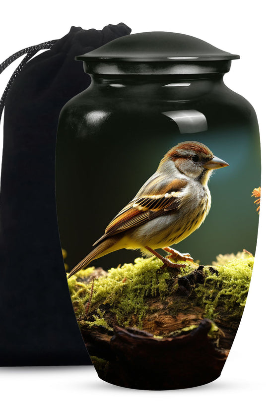 Forest Sparrow Cremation Urn - Nature Funeral Urn For Adult Ashes