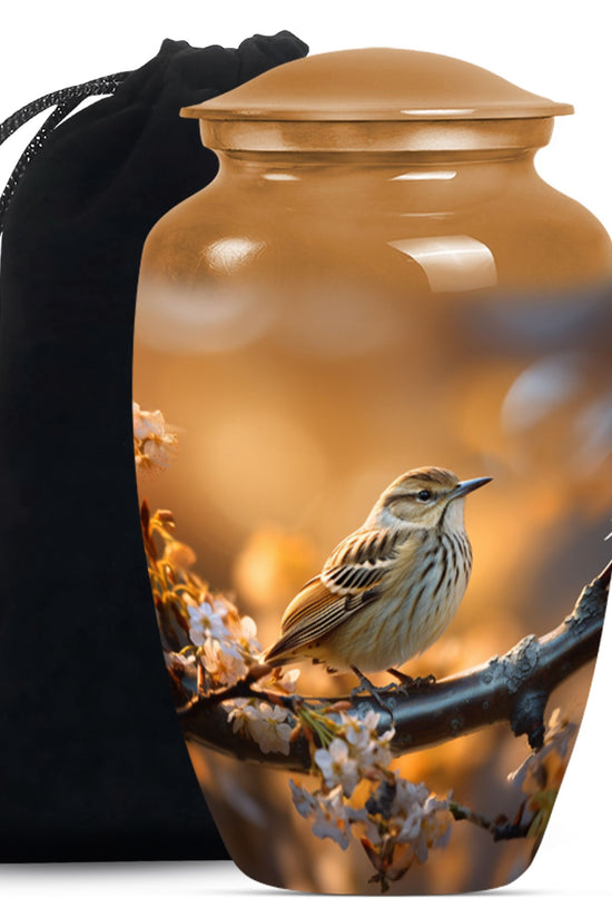 Sparrow Bird Theme Funeral Urn - Aluminium Funeral Urn For Loved Ones