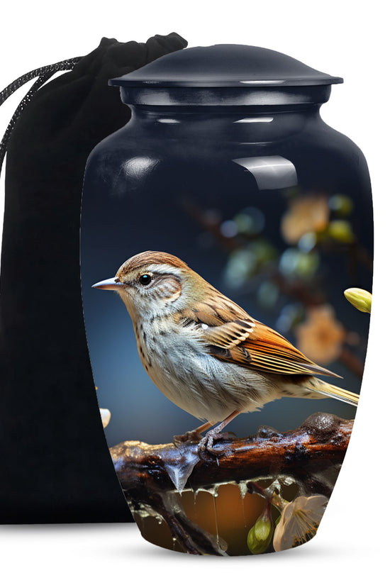 Scenic Sparrow Bird Memorial Urn - Decorative Cremation Urn For Ashes