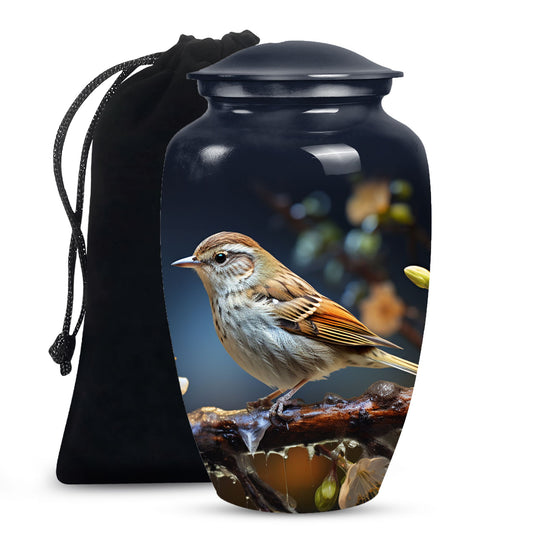 Scenic Sparrow Bird Memorial Urn - Decorative Cremation Urn For Ashes