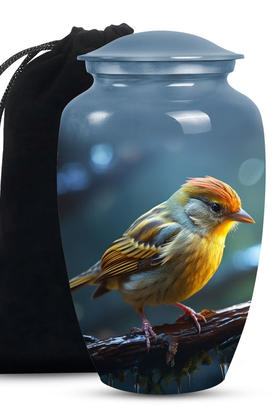 Elegant Sparrow Bird Memorial Urn - Aluminium Ashes Urn For Adults Ashes