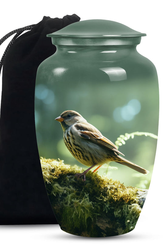 Forest Sparrow Funeral Urn - Aluminium Memorial Urn For Adult Ashes