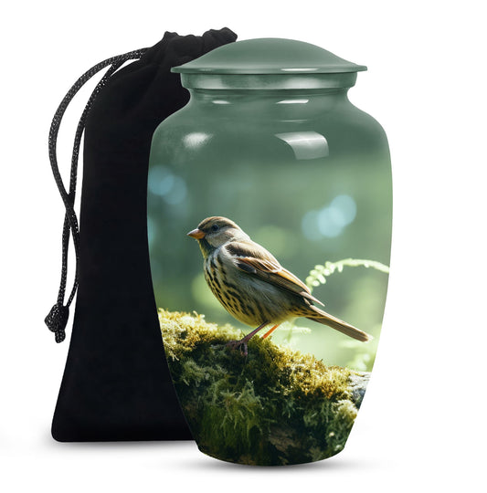 Forest Sparrow Funeral Urn - Aluminium Memorial Urn For Adult Ashes
