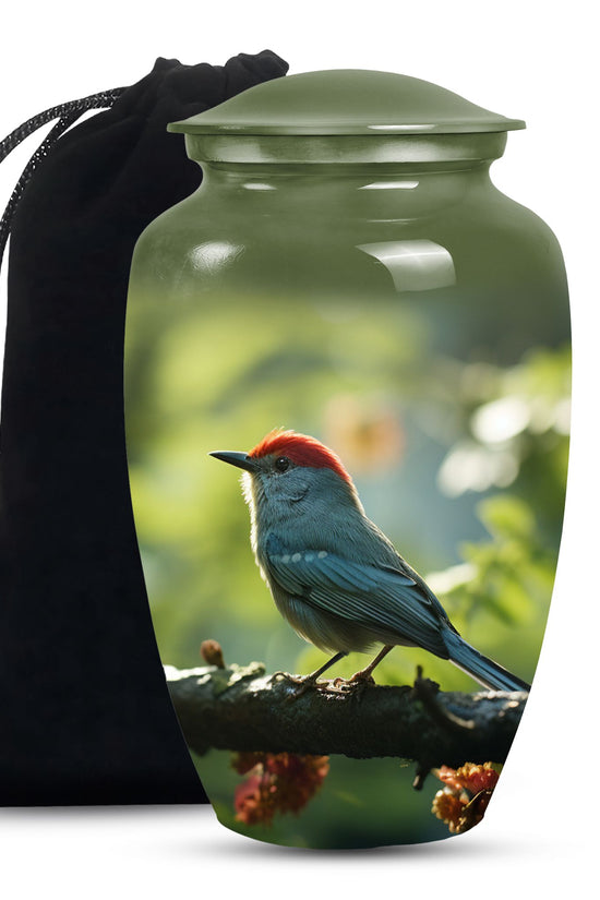 Green Sparrow Bird Memorial Urn - Large Funeral Urn For Human Ashes