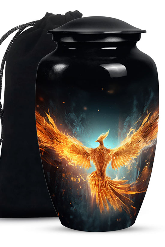 Golden Flame Funeral Urn - Decorative Ashes Urn For Men & Women