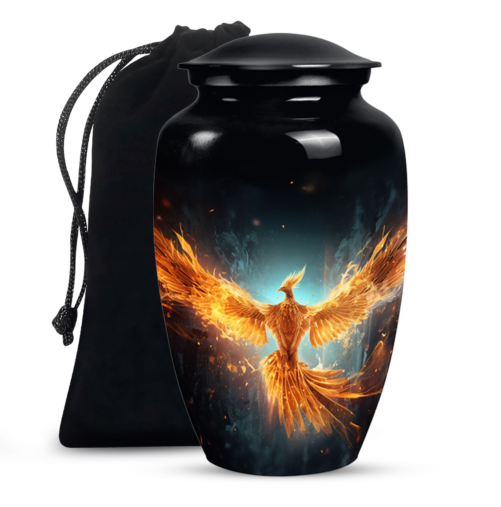 Golden Flame Funeral Urn - Decorative Ashes Urn For Men & Women