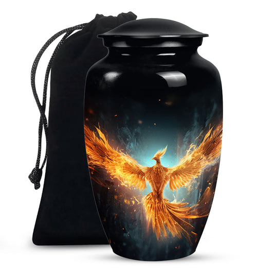 Golden Flame Funeral Urn - Decorative Ashes Urn For Men & Women