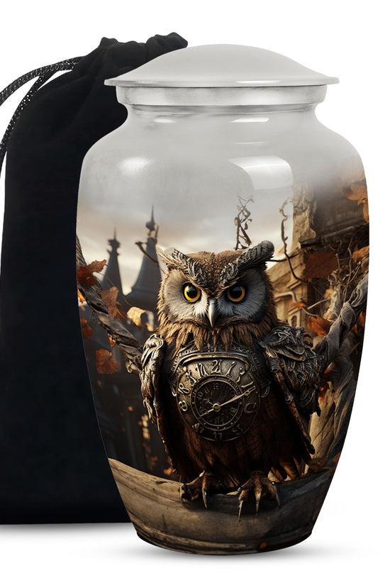 Owl Theme Memorial Urn - Vintage Cremation Ashes Urn For Human Ashes