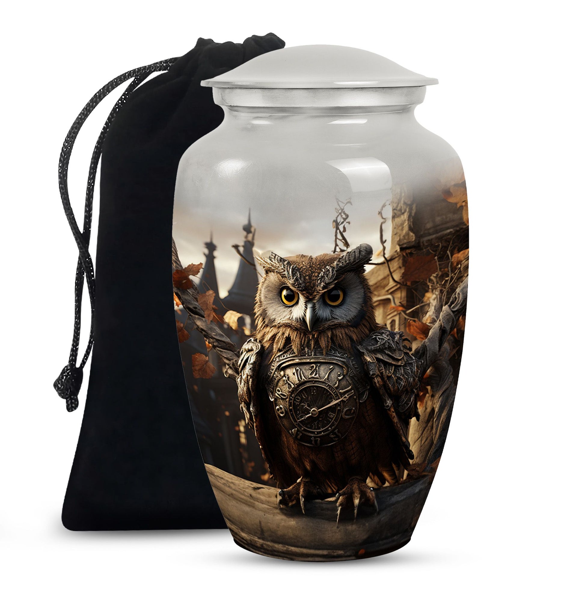 Owl Theme Memorial Urn - Vintage Cremation Ashes Urn For Human Ashes