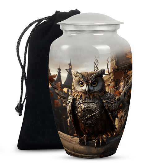 Owl Theme Memorial Urn - Vintage Cremation Ashes Urn For Human Ashes