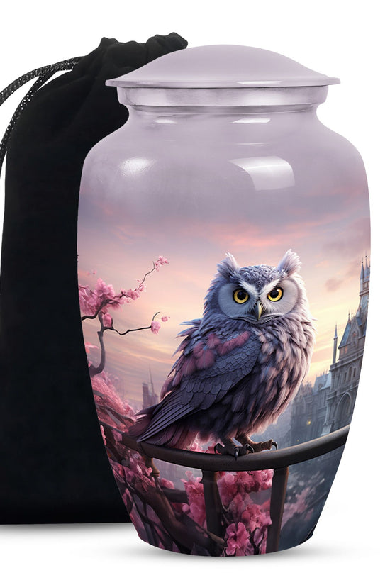 Purple Owl Cremation Urn - Elegant Memorial Urn For Human Ashes