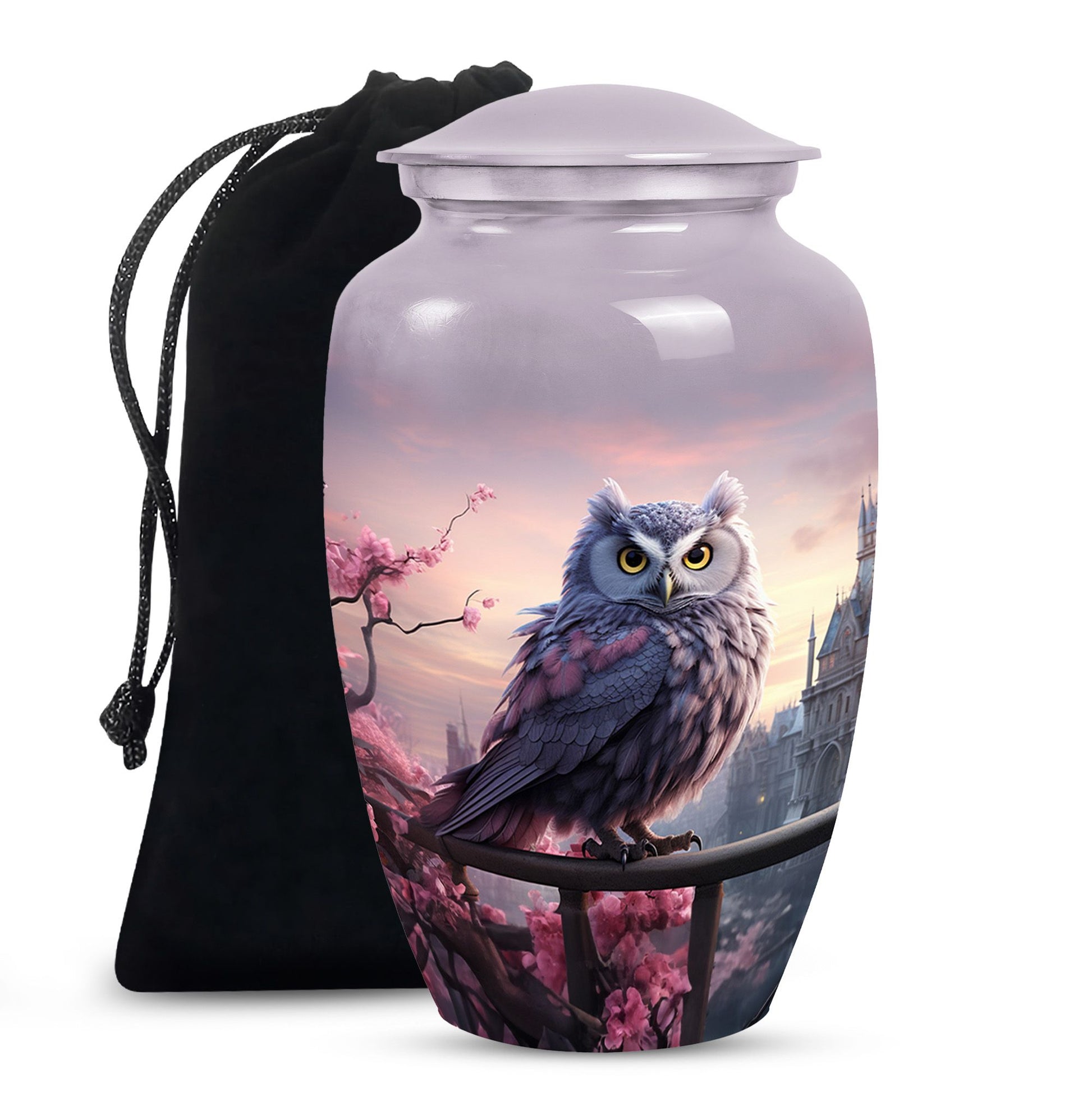 Purple Owl Cremation Urn - Elegant Memorial Urn For Human Ashes
