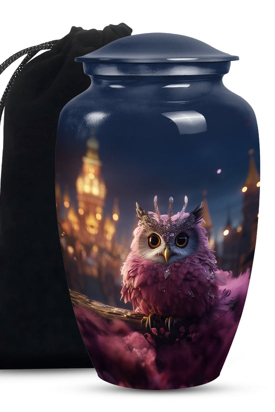 Pink Owl Cremation Urn - Elegant Memorial Urn For Burial