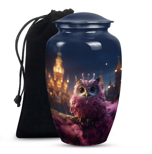 Pink Owl Cremation Urn - Elegant Memorial Urn For Burial