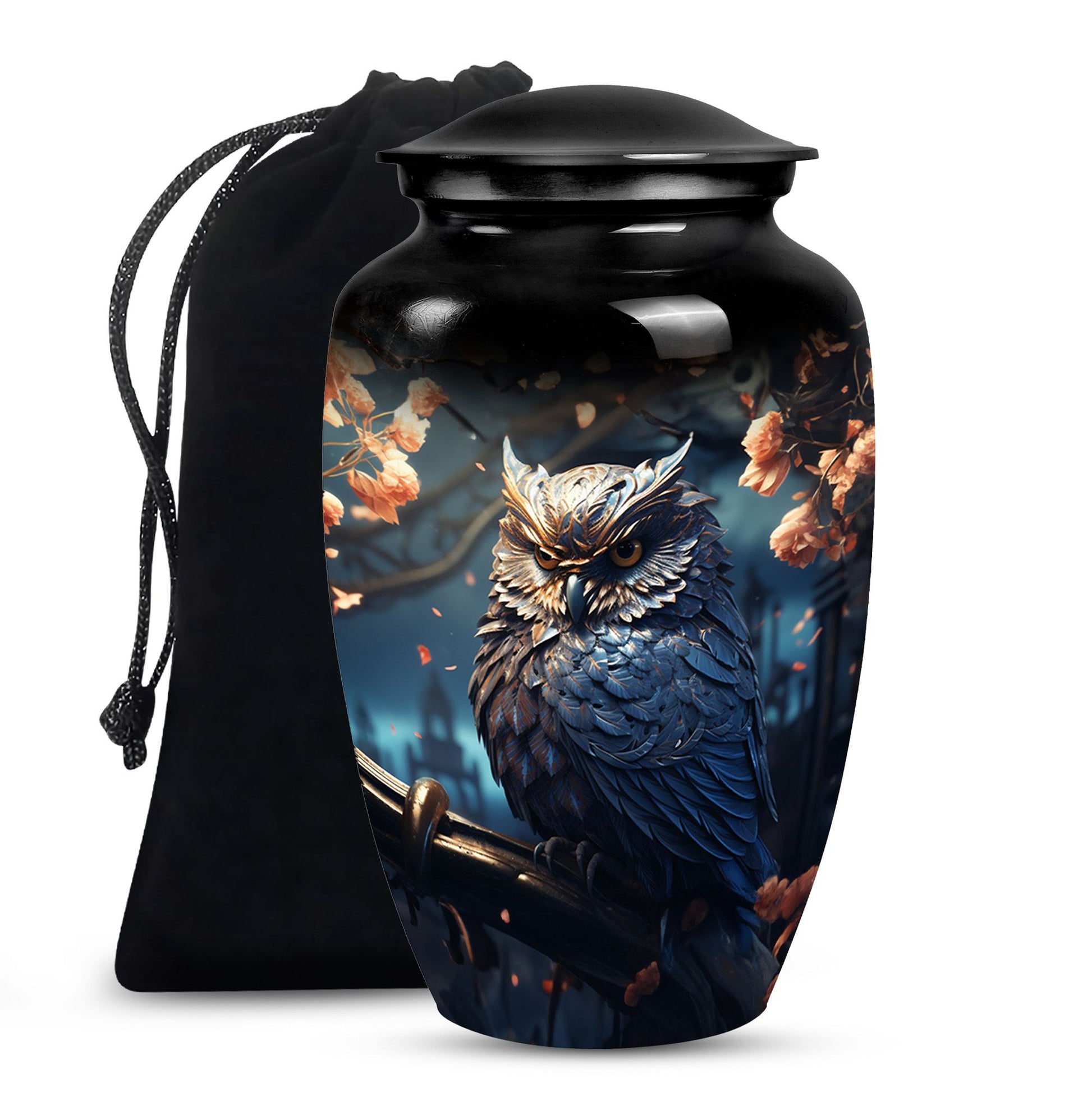 Black Owl Cremation Urn – Elegant Memorial Urn For Human Ashes