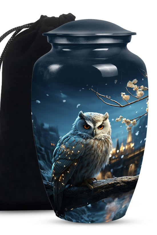 Snow Owl Cremation Urn - Elegant Funeral Urn For Human Ashes