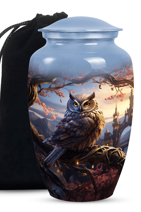 Mystical Owl Memorial Urn - Scenic Cremation Urn For Adults