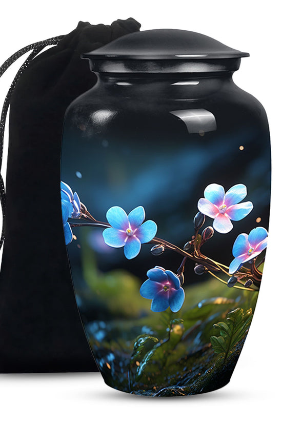 Scorpion Grass Aluminium Urn For Human Ashes - Large Floral Urn