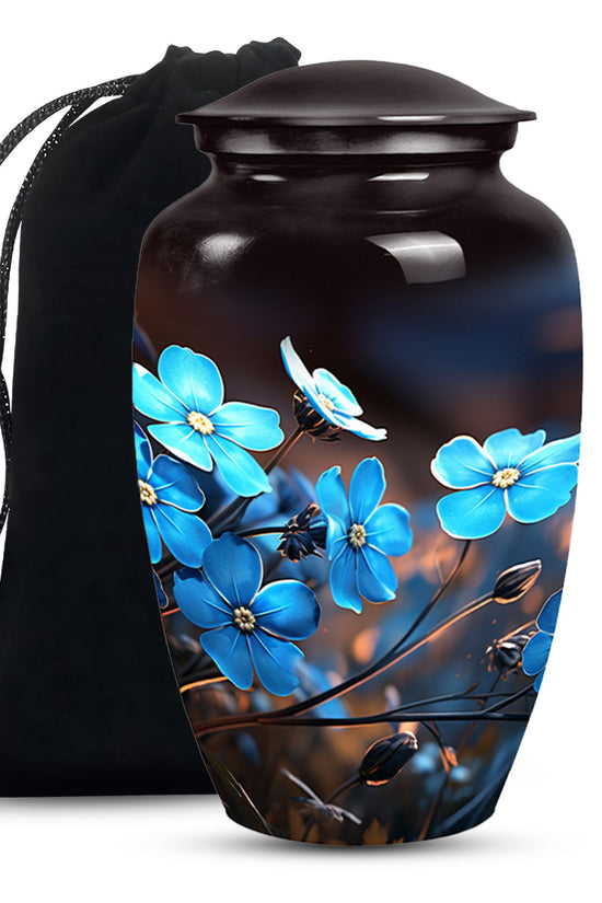 Blue Flower Large Cremation Urn - Memorial Urn For Adult Ashes