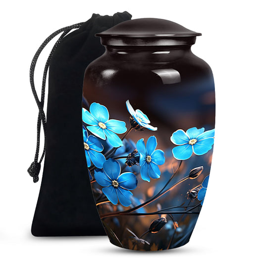 Blue Flower Large Cremation Urn - Memorial Urn For Adult Ashes