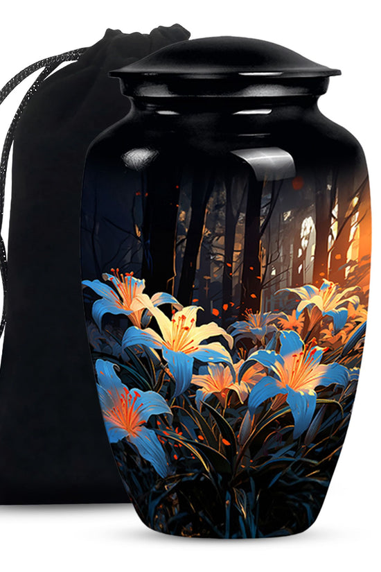 Floral Lily Memorial Urn - Cremation Urn For Human Ashes