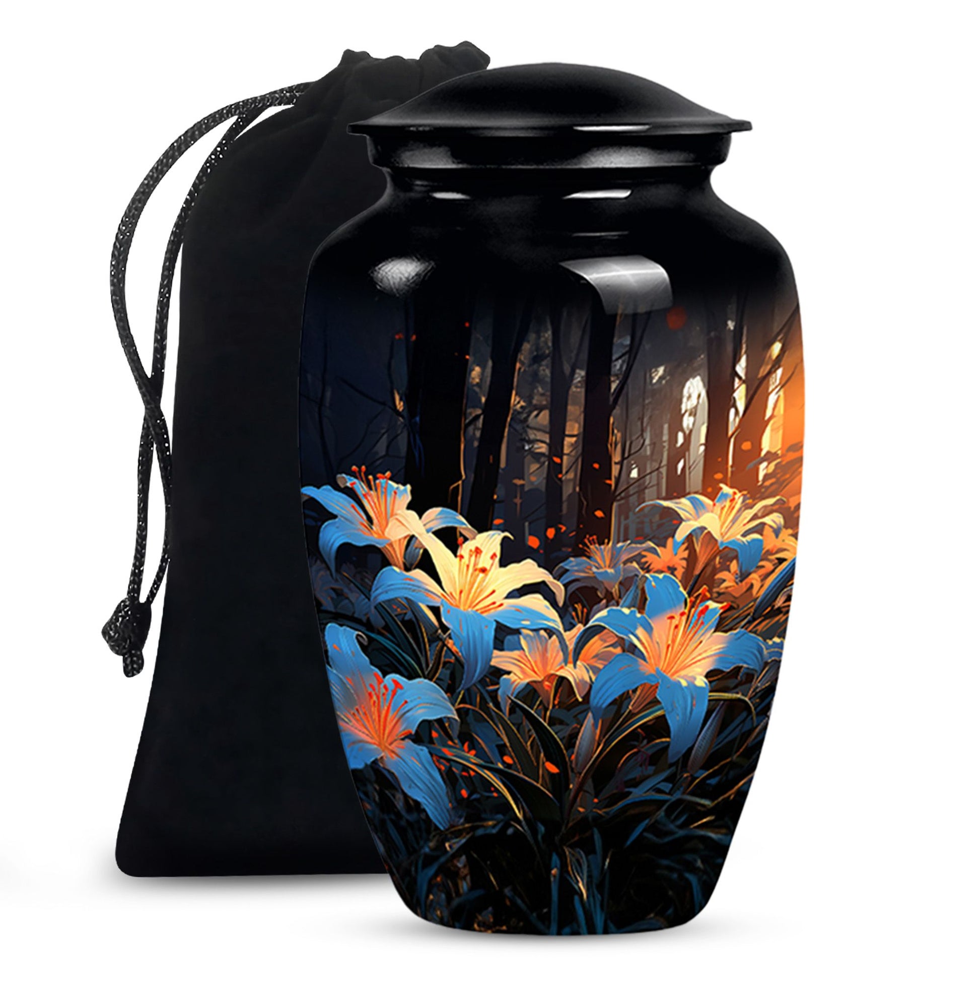 Floral Lily Memorial Urn - Cremation Urn For Human Ashes