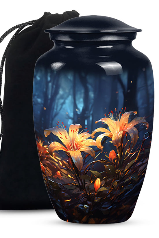 Lily Flower Large Urn For Ashes - Decorative Aluminium Memorial Urn