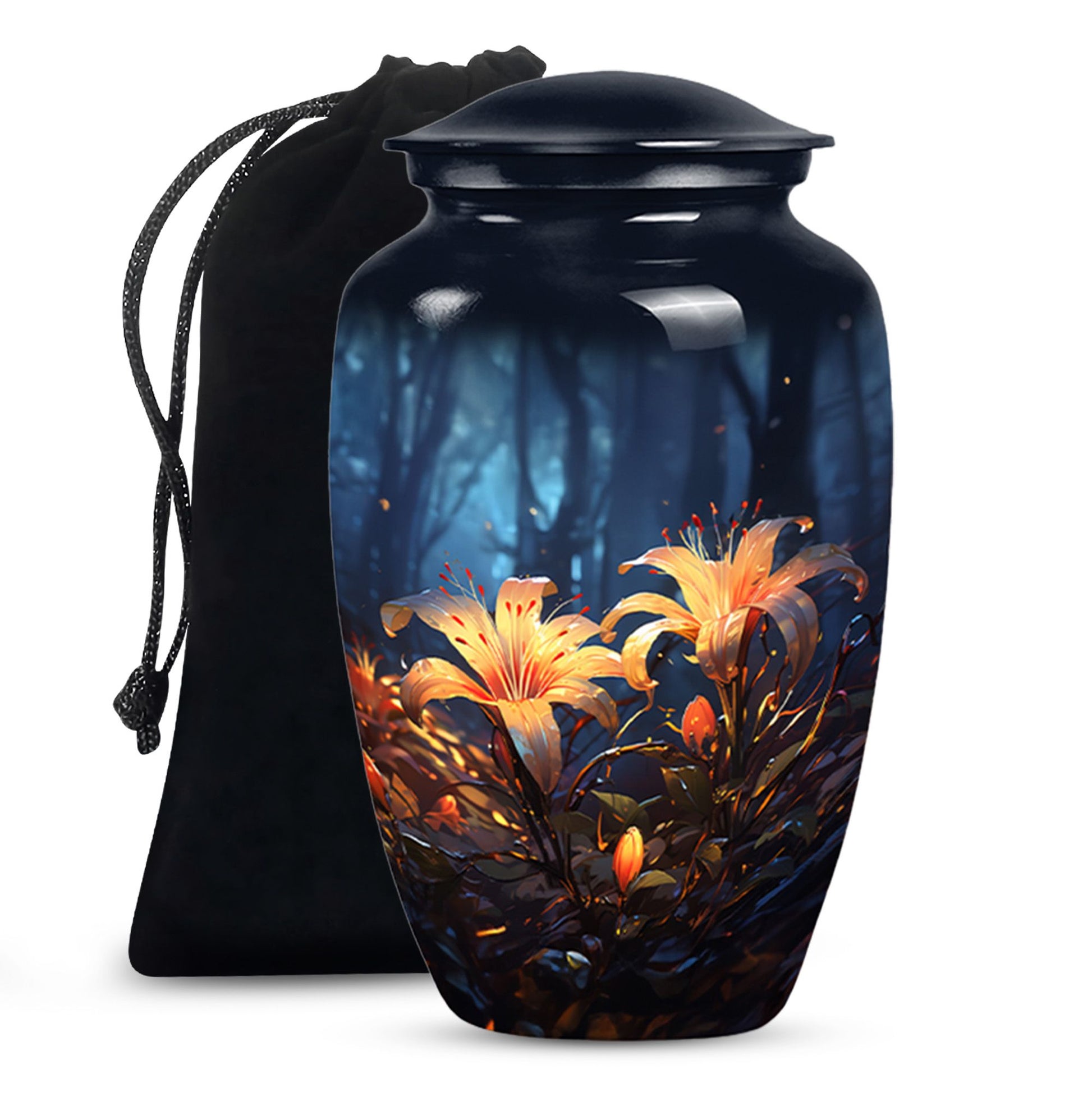 Lily Flower Large Urn For Ashes - Decorative Aluminium Memorial Urn