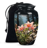 Pink Lily Aluminium Urn For Ashes - Large Floral Memorial Urn