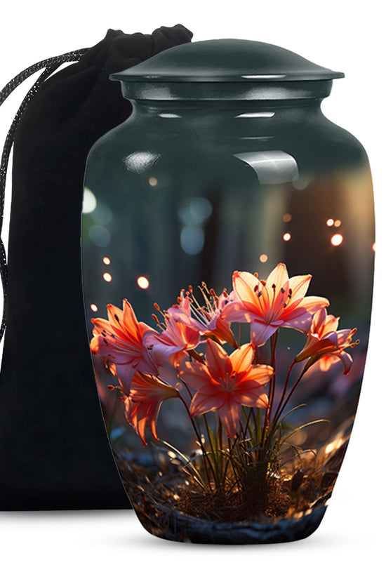 Pretty Lily Cremation Urn - Aluminium Funeral Urn For Loved Ones