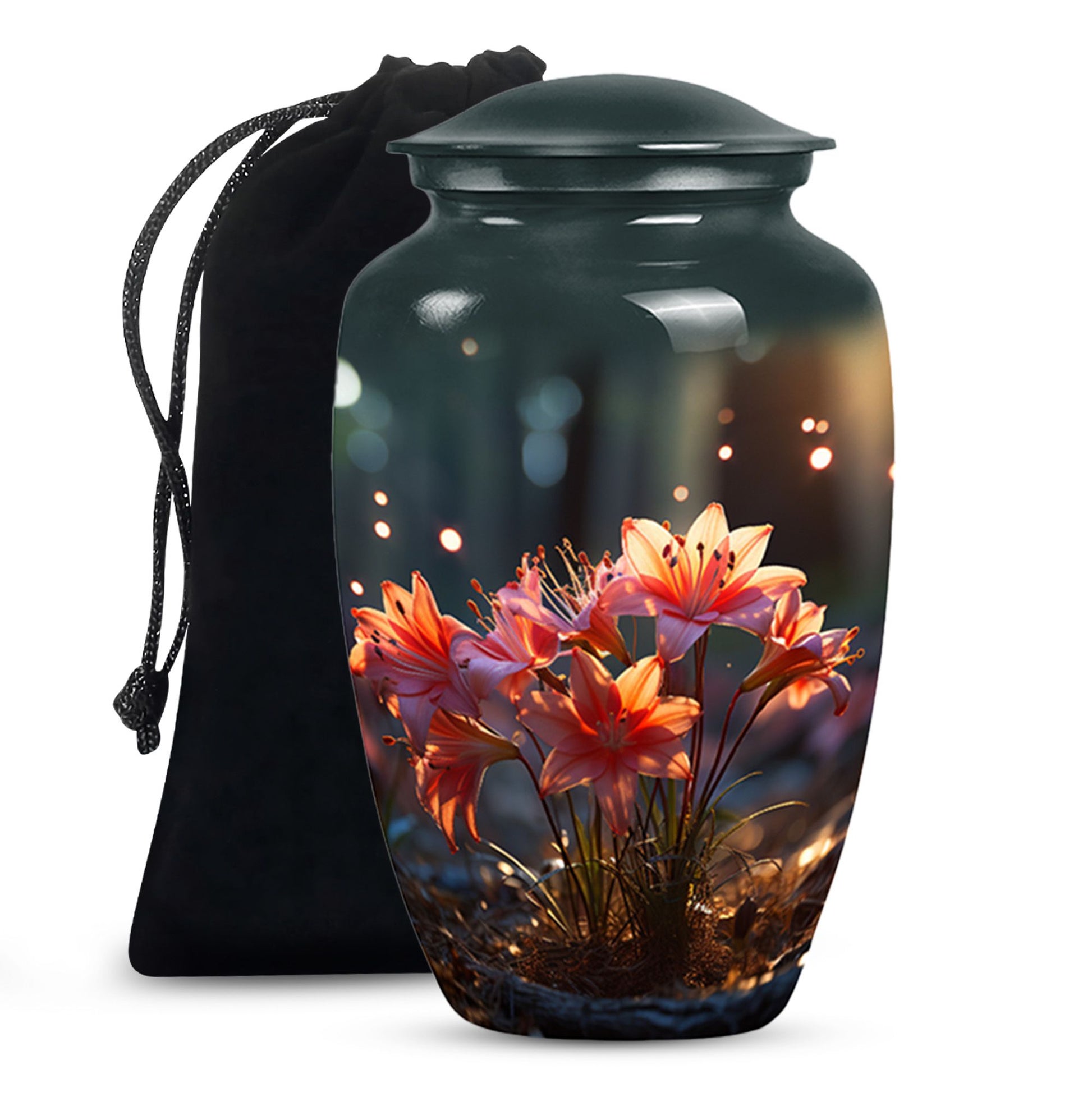 Pretty Lily Cremation Urn - Aluminium Funeral Urn For Loved Ones