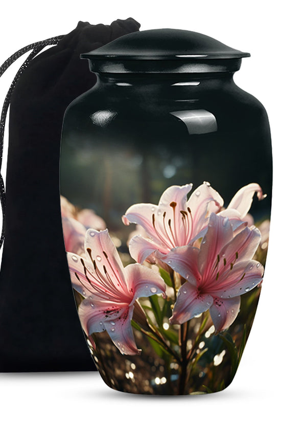 Pink Lily Funeral Urn For Ashes - Large Memorial Urn For Ashes