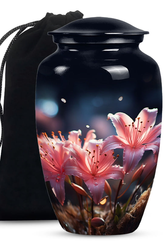 Soft Pink Lily Funeral Urn For Ashes - Decorative Adult Cremation Urn
