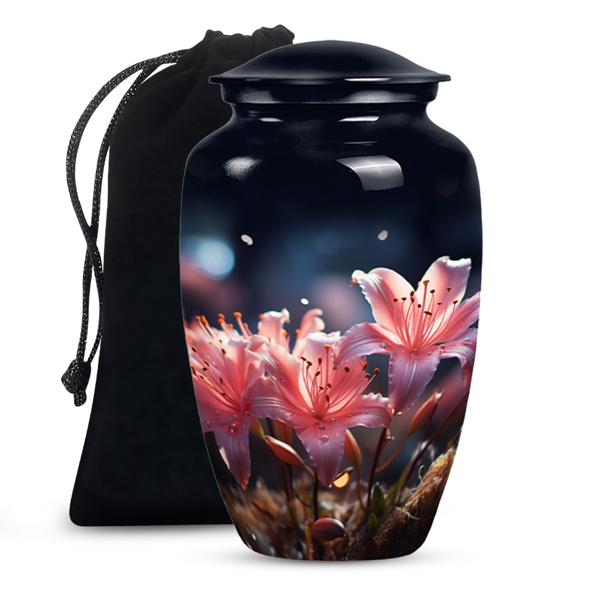 Soft Pink Lily Funeral Urn For Ashes - Decorative Adult Cremation Urn