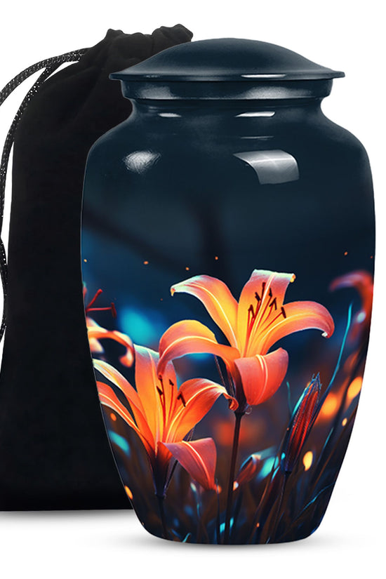 Lily Theme Memorial Urn - Funeral Urn For Male & Female
