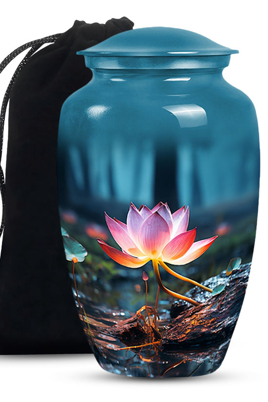 Lotus Flower Theme Cremation Urn - Aluminum Urn For Adult Ashes