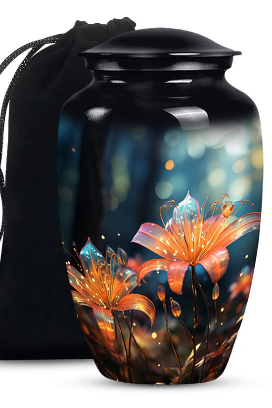 Orange Lily Funeral Urn For Ashes - Large Memorial Urn For Ashes