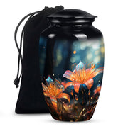 Orange Lily Funeral Urn For Ashes - Large Memorial Urn For Ashes