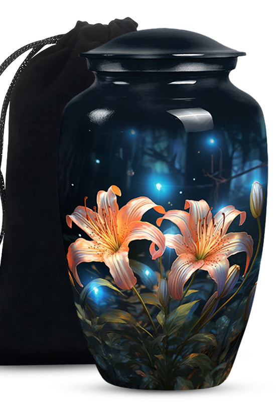 Orange Lily Cremation Urn - Floral Theme Funeral Urn For Loved Ones