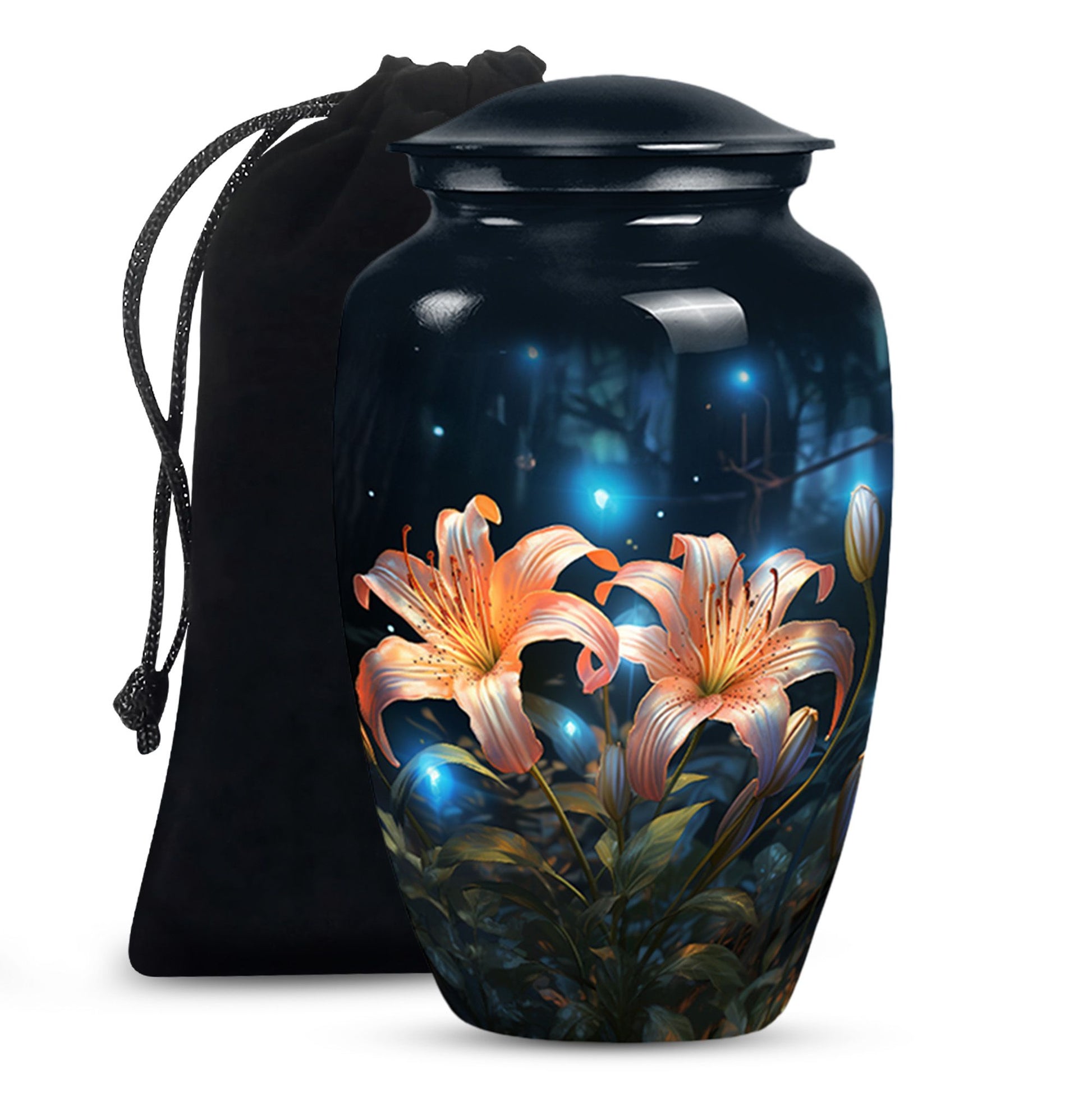 Orange Lily Cremation Urn - Floral Theme Funeral Urn For Loved Ones