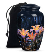 Beautiful Lily Theme Funeral Urn - Aluminum Memorial Urn For Adult Ashes