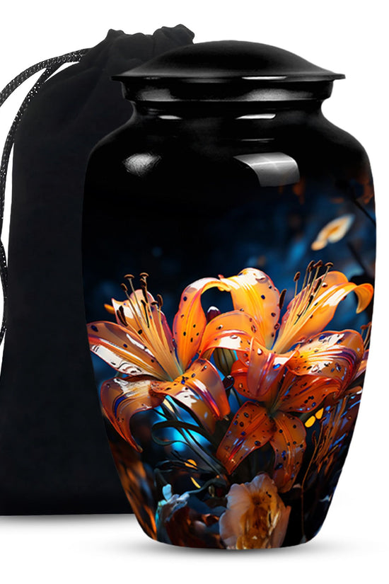Tiger Lily Cremation Urn - Elegant Floral Memorial Urn For Human Ashes