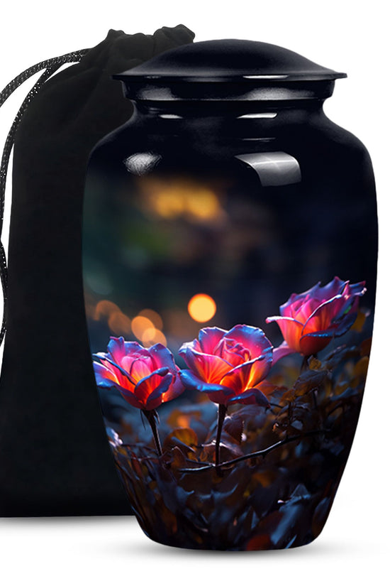 Elegant Triple Rose Funeral Urn - Decorative Floral Ashes Urn For Ashes
