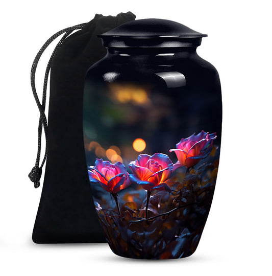 Elegant Triple Rose Funeral Urn - Decorative Floral Ashes Urn For Ashes