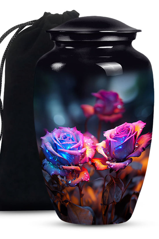 Midnight Rose Funeral Urn - Unique Flower Theme Memorial Urn For Ashes