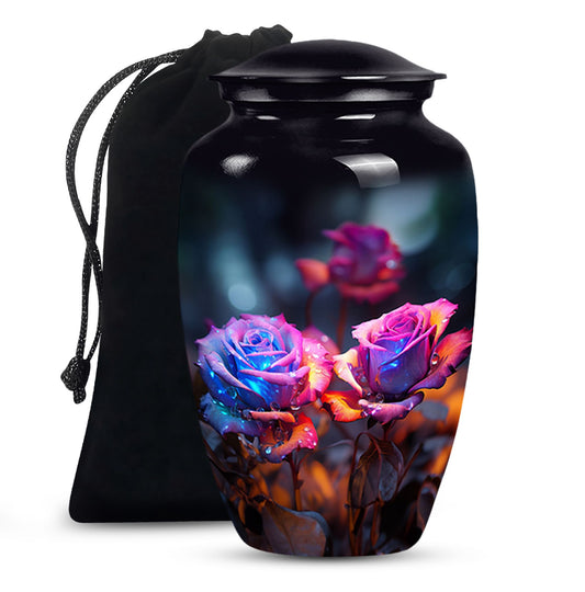 Midnight Rose Funeral Urn - Unique Flower Theme Memorial Urn For Ashes
