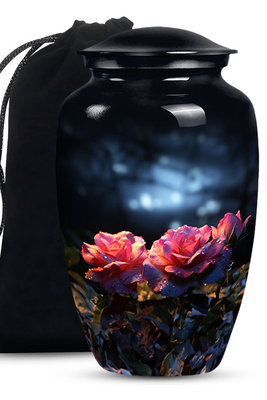 Pink Rose Theme Funeral Urn - Large Memorial Urn For Human Ashes