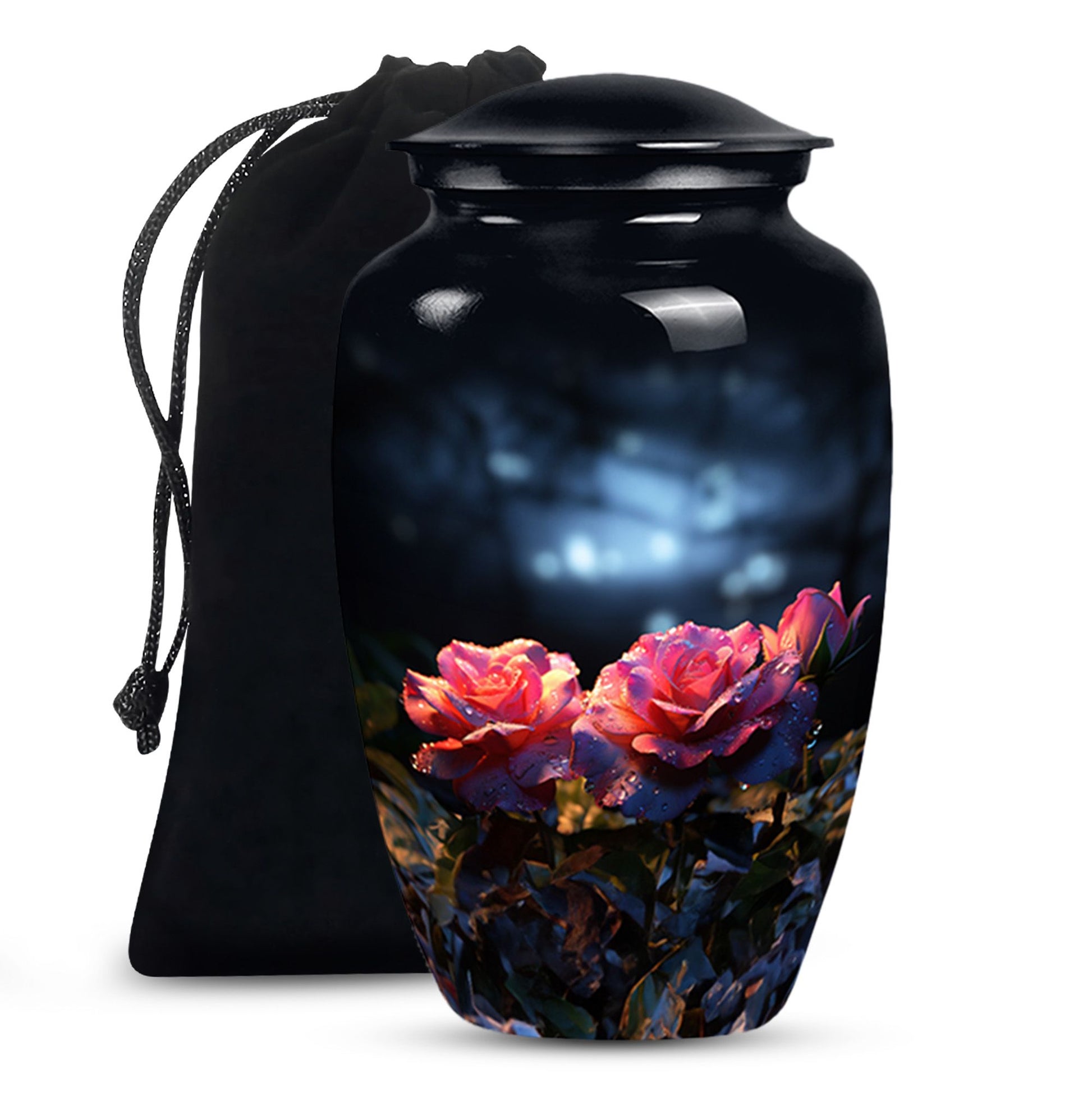 Pink Rose Theme Funeral Urn - Large Memorial Urn For Human Ashes