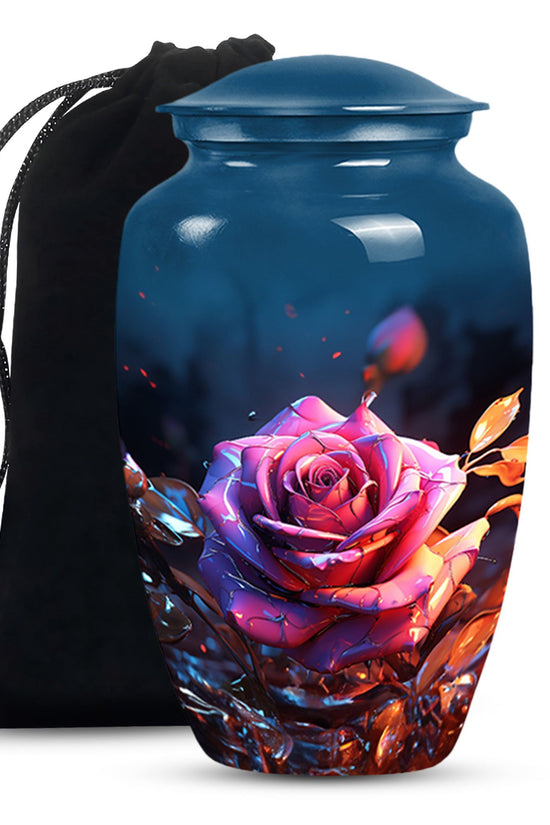 Rose Theme Memorial Urn - Aluminium Cremation Urn For Ashes
