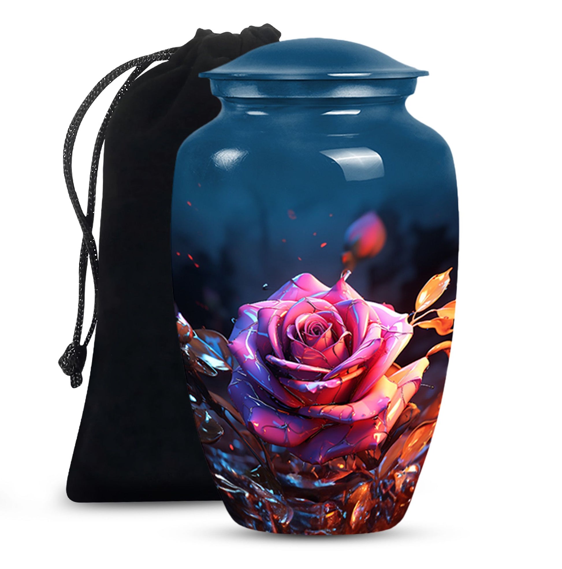 Rose Theme Memorial Urn - Aluminium Cremation Urn For Ashes